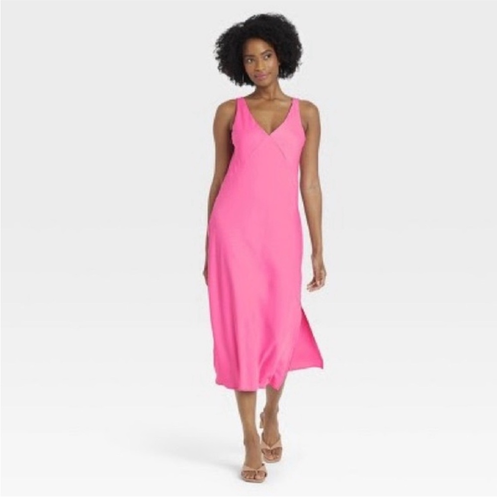 A New Day Hot Pink Midi Slip Dress Small
